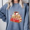 Love Book Coffee Heart Coquette Bow Valentines Day Comfort Colors Sweatshirt Denim
