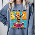 Love Reading And Giraffes Cute Giraffe Reading Book Lovers Comfort Colors Sweatshirt Denim