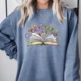 Mardi Gras Book Librarian Author Purple Beads Comfort Colors Sweatshirt Denim