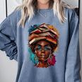 Melanin Girl Afro Book Lover Librarian Teacher Student Comfort Colors Sweatshirt Denim