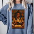 Melanin Girl Locs Book Lover Librarian Teacher Student Comfort Colors Sweatshirt Denim