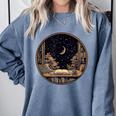Moon Book Bookshelf Library Coffee Cup Star Stars Pattern Comfort Colors Sweatshirt Denim Moon Book Bookshelf Library Coffee Cup Star Stars Pattern Comfort Colors Sweatshirt Denim