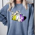 Non-Binary Book Lover Nonbinary Daisy LGBT Reading Pride Comfort Colors Sweatshirt Denim