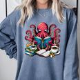 Octopus Reading Book Coffee Lover Bookaholic Bookworm Reader Comfort Colors Sweatshirt Denim