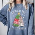Oh What Fun It Is To Read Book Christmas Tree Premium Tri-Blend Comfort Colors Sweatshirt Denim