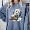 Old English Sheepdog Books Reading Dog Breed Graphic Comfort Colors Sweatshirt Denim