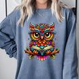 Owl With Glasses And Book Reading Comfort Colors Sweatshirt Denim