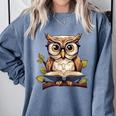 Owl Reading A Book Perched On A Branch Bookworm Comfort Colors Sweatshirt Denim Owl Reading A Book Perched On A Branch Bookworm Comfort Colors Sweatshirt Denim