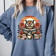 Owl Reading Books Book Library Bookworm Comfort Colors Sweatshirt Denim