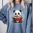 Panda With Book For Reading Enthusiasts Comfort Colors Sweatshirt Denim Panda With Book For Reading Enthusiasts Comfort Colors Sweatshirt Denim