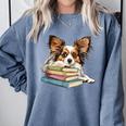 Papillon Books Reading Dog Breed Graphic For Men Women Kids Comfort Colors Sweatshirt Denim Papillon Books Reading Dog Breed Graphic For Men Women Kids Comfort Colors Sweatshirt Denim