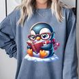 Penguin Reading a Book Animal Comfort Colors Sweatshirt Denim