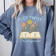 Plot Twist I'm Pregnant Literary Pregnancy Announcement Book Comfort Colors Sweatshirt Denim Plot Twist I'm Pregnant Literary Pregnancy Announcement Book Comfort Colors Sweatshirt Denim