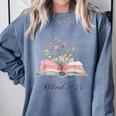 Quote New Chapter Begins Retired 2025 Floral Open Book Comfort Colors Sweatshirt Denim