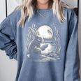 Rabbit Reading Book Full Moon Lake Scenery Comfort Colors Sweatshirt Denim