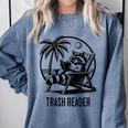 Raccoon Reading Books Summer Humor Trash Reader Comfort Colors Sweatshirt Denim