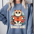 I Read Banned Books Shirt Cat Lover Bookworm Reader Men Women Kids Comfort Colors Sweatshirt Denim