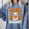 Read More Books Booooks Ghost Pumpkin Cute Teacher Halloween Comfort Colors Sweatshirt Denim