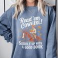 Read 'Em Cowgirl Saddle Up With A Good Book Rodeo Bookworm Comfort Colors Sweatshirt Denim