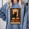 The Reader Cat Book Reading Halloween Tarot Card Comfort Colors Sweatshirt Denim