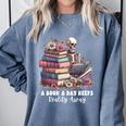 Reading A Book Per Day Keeps Reality Away Skeleton Books Comfort Colors Sweatshirt Denim Reading A Book Per Day Keeps Reality Away Skeleton Books Comfort Colors Sweatshirt Denim