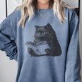 Reading Cat Cat Book Lover Comfort Colors Sweatshirt Denim
