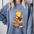 Reading Cat Books Cute Comfort Colors Sweatshirt Denim Reading Cat Books Cute Comfort Colors Sweatshirt Denim