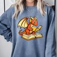 Reading Dragon Book Lover Bookworm Reader Comfort Colors Sweatshirt Denim