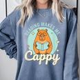 Reading Makes Me Cappy Bookworm Capybara Book Reading Comfort Colors Sweatshirt Denim