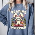 Reading Makes You Hoppier Bunny Book Fans Toddler Kid Comfort Colors Sweatshirt Denim