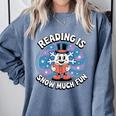 Reading Is Snow Much Fun Snowflake Book Lovers Winter Theme Premium Tri-Blend Comfort Colors Sweatshirt Denim