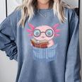 Readsalotl Axolotl Reading Book Lover Reading Pocket Axolotl Comfort Colors Sweatshirt Denim