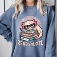 Readsalotl Axolotl Reading Books Glasses Bookworm Pun Fun Comfort Colors Sweatshirt Denim