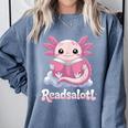 Readsalotl Axolotl Reading Cute Book Lover Bookworm Comfort Colors Sweatshirt Denim