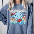 Readsolotl Blue Kawaii Axolotl Book Lover Reading Retro Comfort Colors Sweatshirt Denim