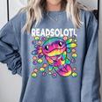 Readsolotl Cute Axolotl Book Lover Reading Women Girls Comfort Colors Sweatshirt Denim