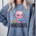 Readsolotl Cute Axolotl Reading Book Kawaii Pink Aesthetic Comfort Colors Sweatshirt Denim Readsolotl Cute Axolotl Reading Book Kawaii Pink Aesthetic Comfort Colors Sweatshirt Denim