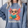 Readsolotl Kawaii Axolotl Reading Book Lover Comfort Colors Sweatshirt Denim