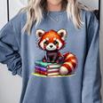 Red Panda Books Lover Reading Bookworm Comfort Colors Sweatshirt Denim