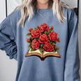 Red Roses Flowers Book Floral Comfort Colors Sweatshirt Denim