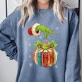 Retro Christmas Ornament Book Christmas Teacher Librarian Comfort Colors Sweatshirt Denim