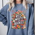Retro Floral Red & Booked Library Reading 4th Of July Comfort Colors Sweatshirt Denim