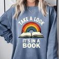 Retro Rainbow Take A Look It's In A Book Reading Comfort Colors Sweatshirt Denim Retro Rainbow Take A Look It's In A Book Reading Comfort Colors Sweatshirt Denim