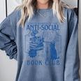 Sarcastic Anti Social Book Club Cat Skull Book Lover Comfort Colors Sweatshirt Denim