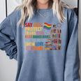 Say Gay Protect Trans Kids Read Banned Books LGBTQ Gay Pride Comfort Colors Sweatshirt Denim Say Gay Protect Trans Kids Read Banned Books LGBTQ Gay Pride Comfort Colors Sweatshirt Denim