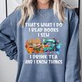 Sewing Reading Books Drinking Tea Sew Sewist Comfort Colors Sweatshirt Denim
