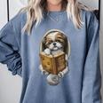 Shih Tzu Book How To Train Your Human Funny Dog Motif Comfort Colors Sweatshirt Denim