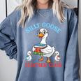 Silly Goose With Books Teacher Club School Educator Comfort Colors Sweatshirt Denim