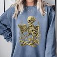 Skeleton Book Floral Skull Halloween Teacher Costume Comfort Colors Sweatshirt Denim