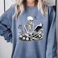 Skeleton Reading Book Floral Dark For Book Lovers Comfort Colors Sweatshirt Denim Skeleton Reading Book Floral Dark For Book Lovers Comfort Colors Sweatshirt Denim